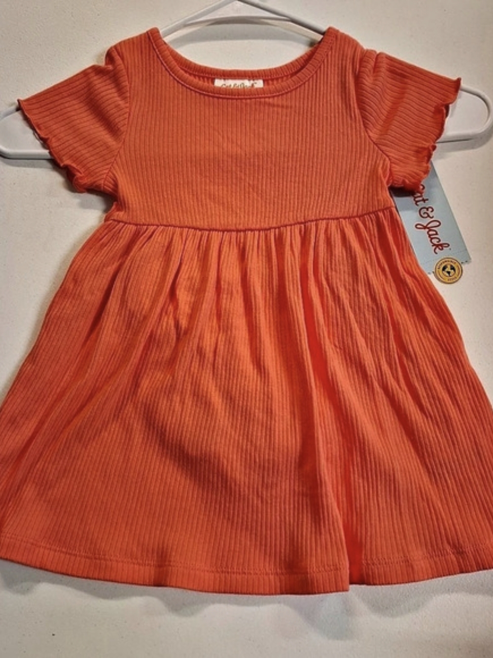 Cat & Jack Toddler Girls' Short Sleeve Solid Ribbed Dress Ribbed Dress Orange 3T